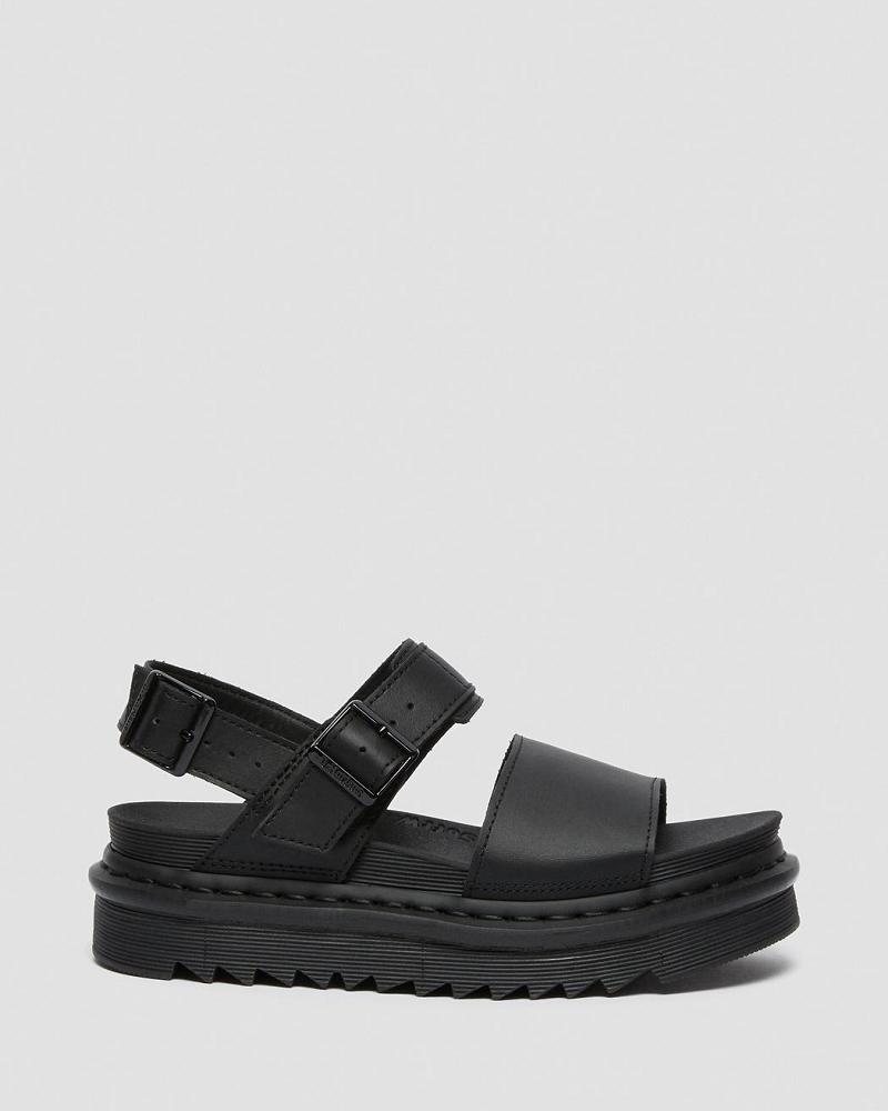 Black Women's Dr Martens Voss Leather Gladiator Sandals | CA 303CTV